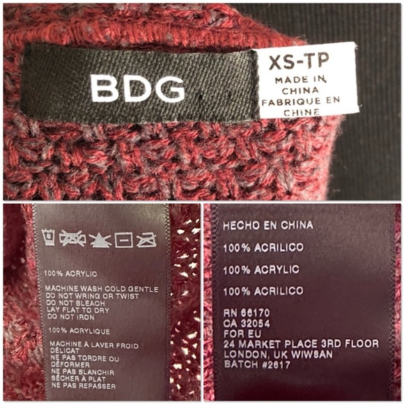 BDG burgundy and teal oversized open cardigan with pockets - Picture 5 of 10